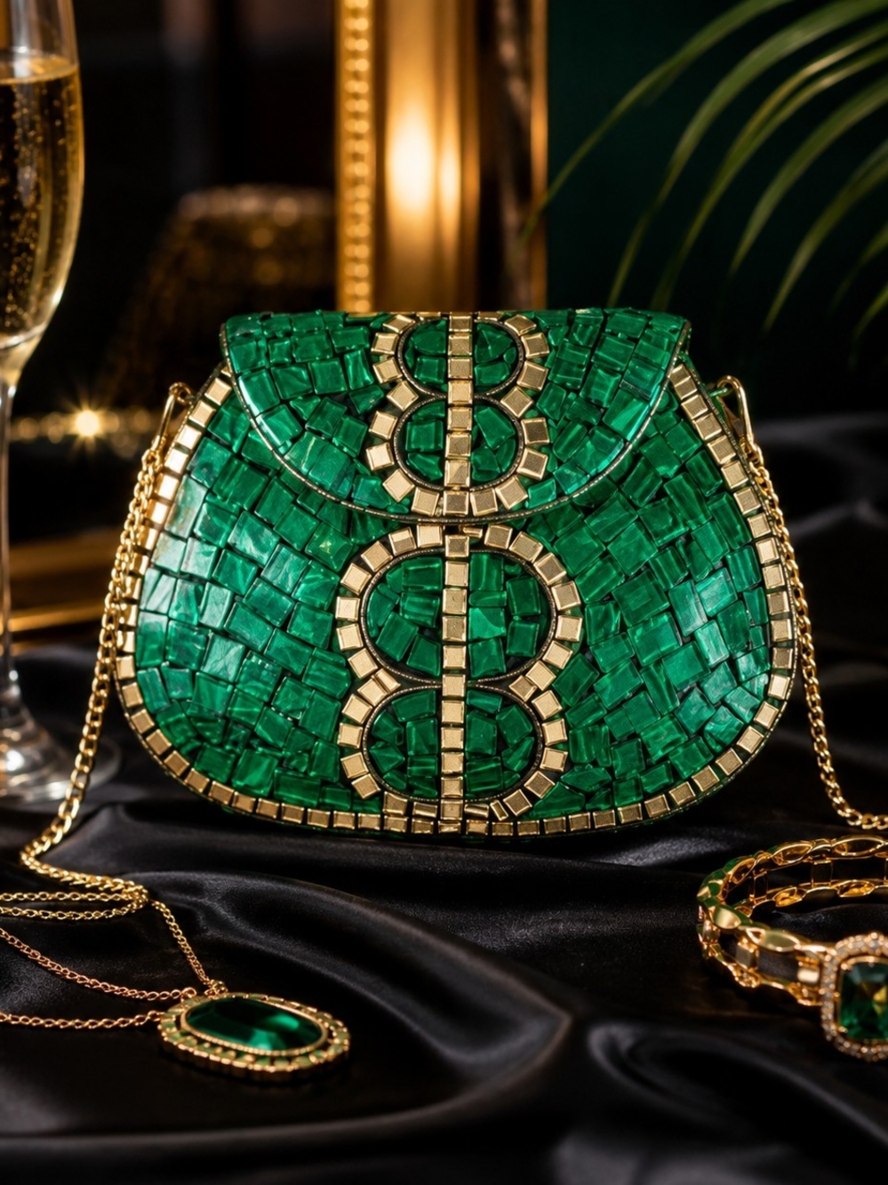 RAMLA Green Mosaic Dollar Sign Clutch Crossbody Bag NWT Rare